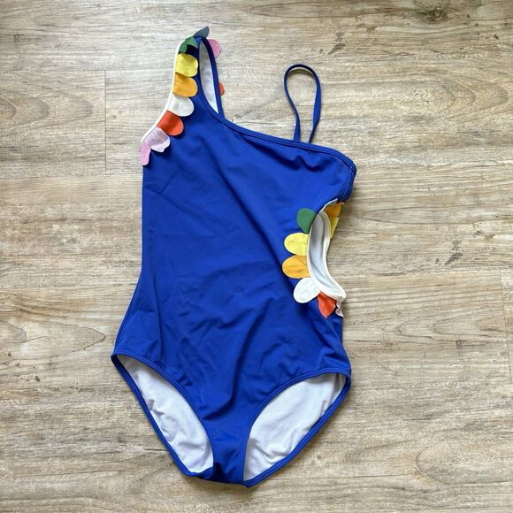 Mini Boden girls swimsuit 11-12 one piece cut out side, 3d flower petal - Picture 1 of 4